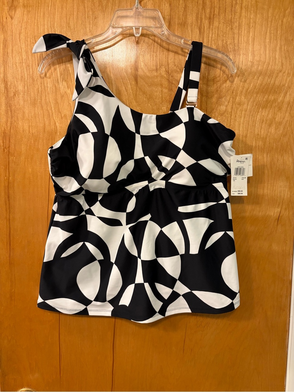 Raisins Curve 16W Tankini  Black & White One-Shoulder Top, adjustable straps NWT